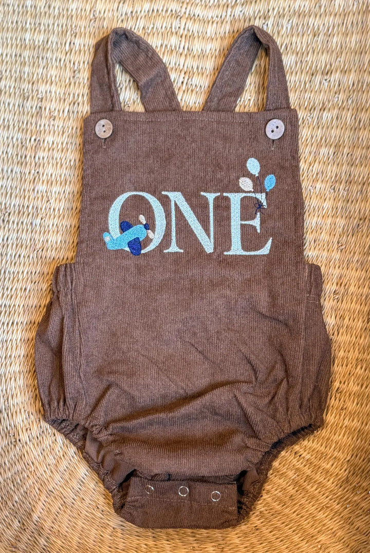 Airplane First Birthday Boy Outfit, Time Flies 1st Birthday Romper, Personalized Baby Boy Cake Smash, Corduroy One Romper, Embroidered ONE