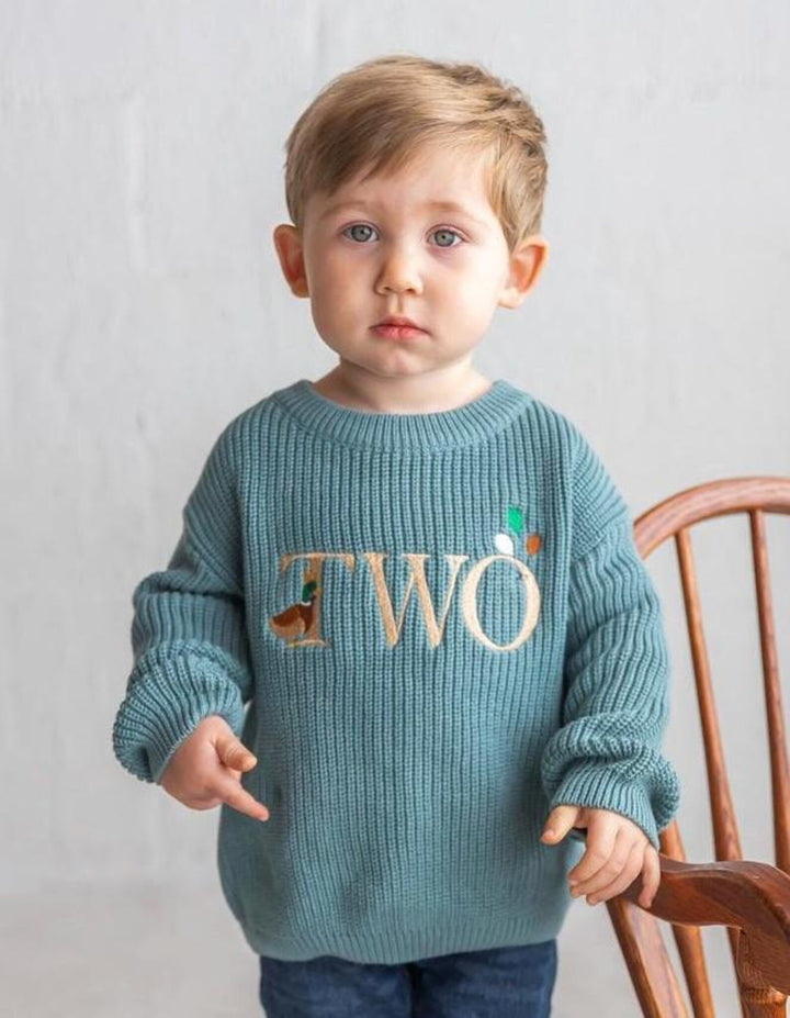Duck Themed Second Birthday Sweater - Mallard “TWO” Embroidered Sweater