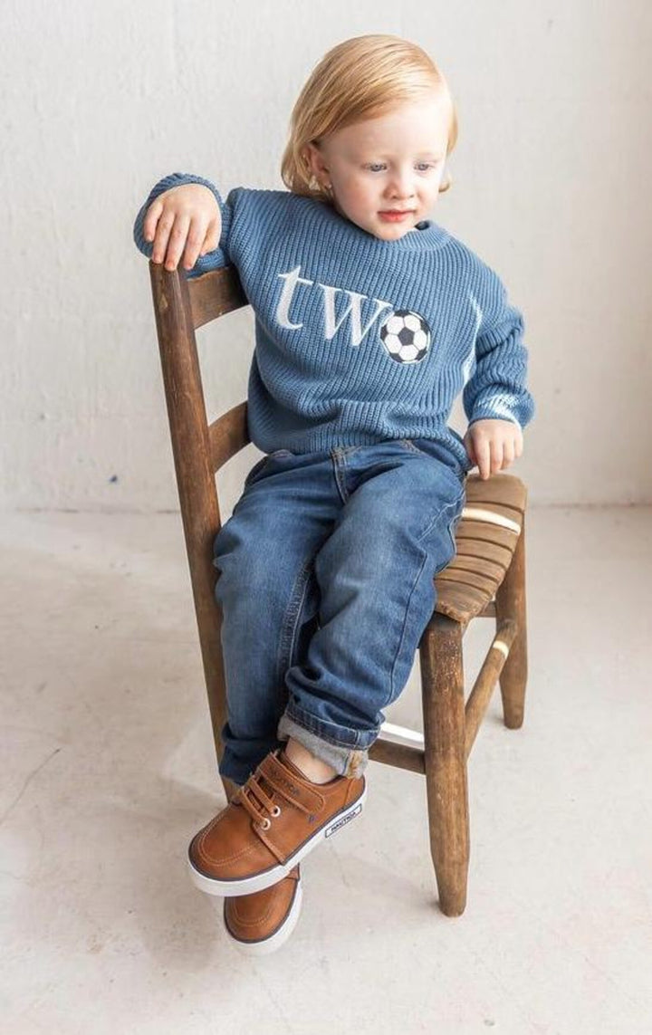 Embroidered Second Birthday Soccer Sweater | Personalized Baby Outfit