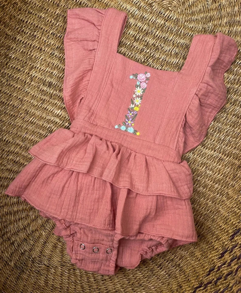 Custom Floral One Romper - Girls First Birthday Romper