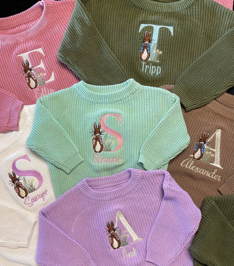 Custom Easter Bunny Sweater - Kids Personalized Easter Outfit