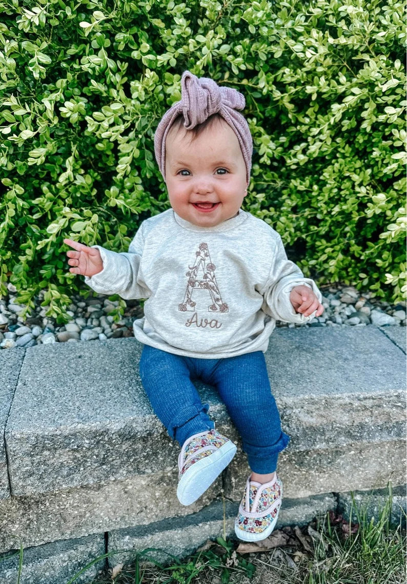 Custom Delicate Floral Monogram Sweatshirt - Kids Personalized Outfit