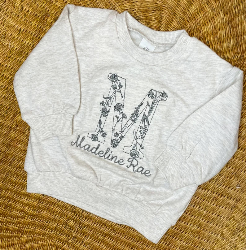 Custom Delicate Floral Monogram Sweatshirt - Kids Personalized Outfit