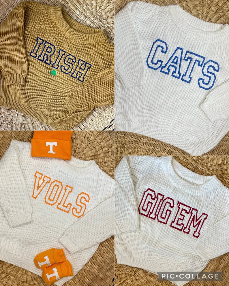 Custom Varsity Team Name Sweater - Kids Game Day Outfit