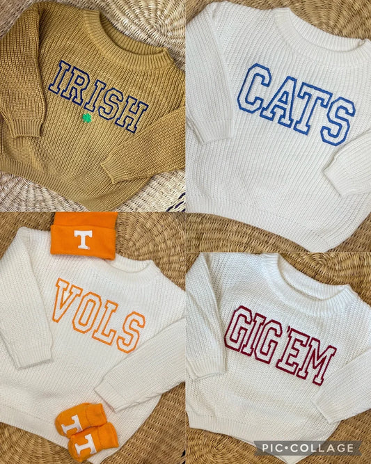 Custom Varsity Team Name Sweater - Kids Game Day Outfit