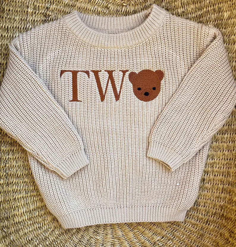 Custom Bear TWO Sweater - Kids Second Birthday Outfit