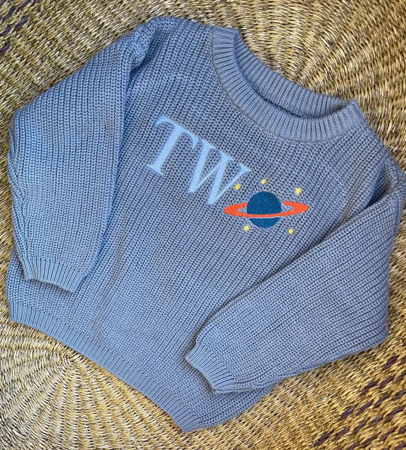 Custom Planet TWO Sweater - Kids Second Birthday Outfit