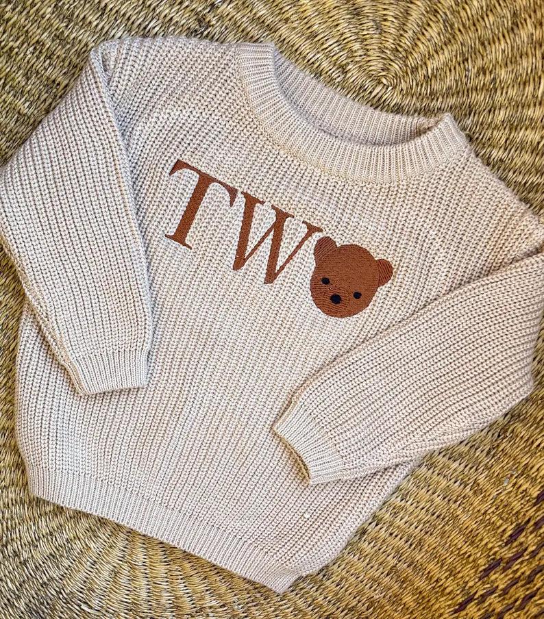 Custom Bear TWO Sweater - Kids Second Birthday Outfit