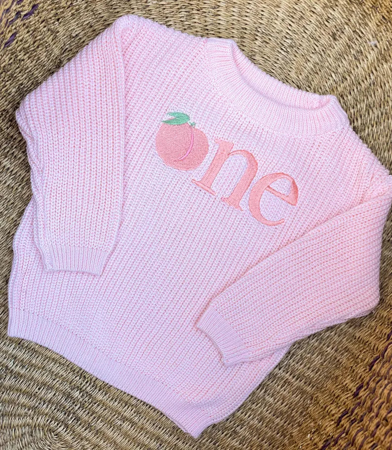 Custom Peach ONE Sweater - Girls First Birthday Outfit