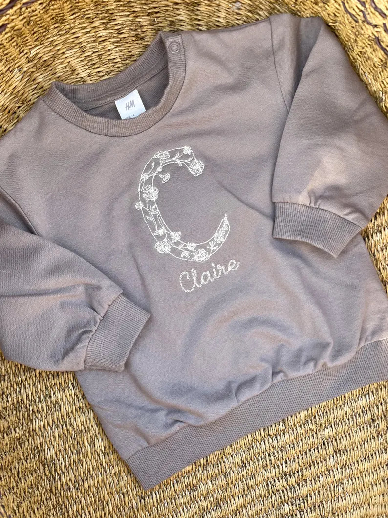 Custom Delicate Floral Monogram Sweatshirt - Kids Personalized Outfit