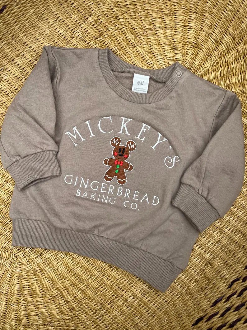 Custom Minnie and Mickey Gingerbread Baking Co. Sweatshirt - Kids Christmas Outfit