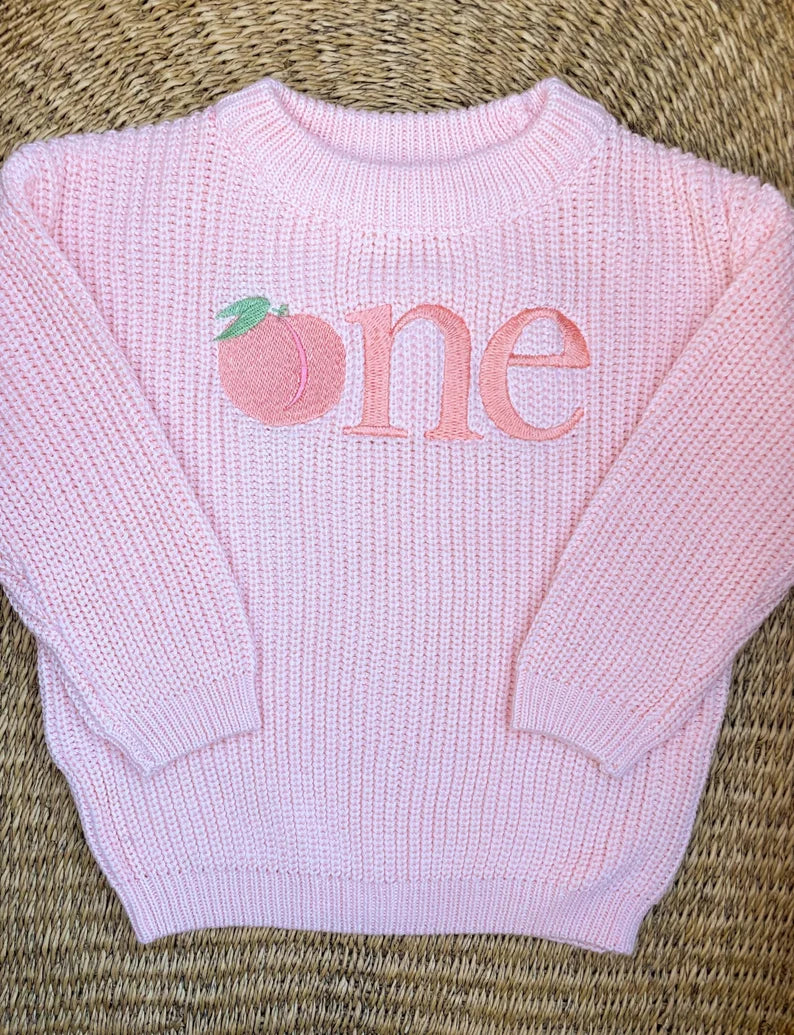 Custom Peach ONE Sweater - Girls First Birthday Outfit