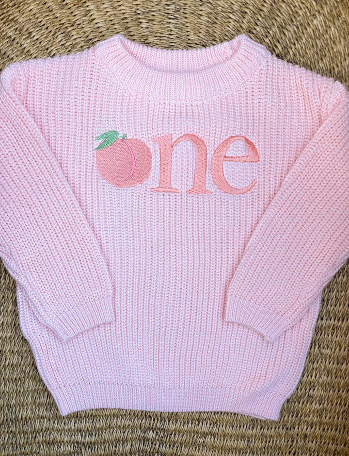 Peach ONE Sweater - Girls First Birthday Outfit