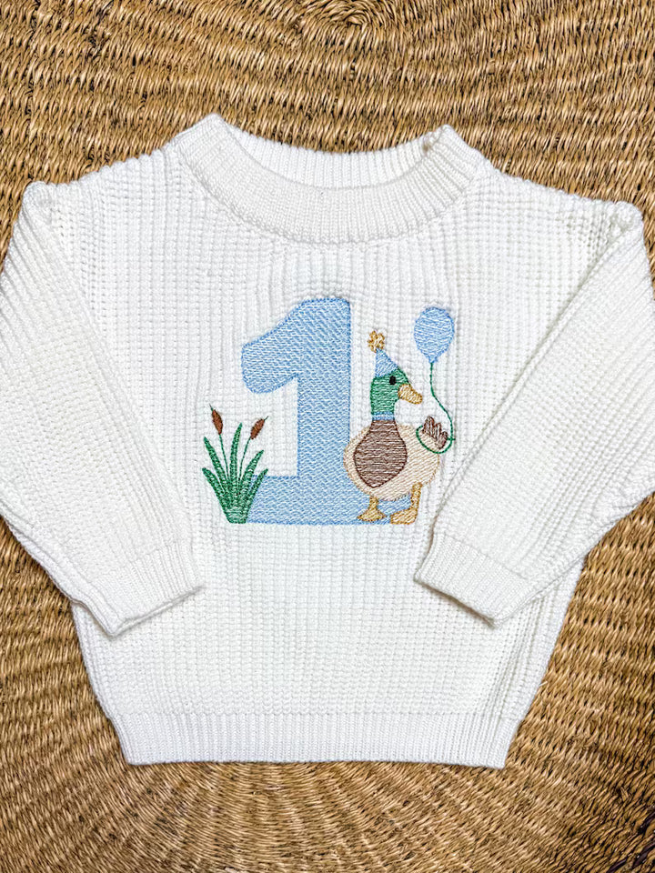 One Lucky Duck Sweater - Kids First Birthday Outfit