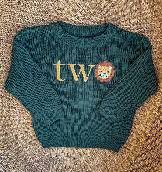 Custom Lion TWO Sweater - Kids Second Birthday Outfit