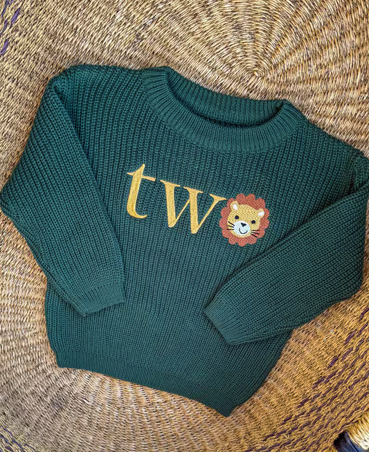 Custom Lion TWO Sweater - Kids Second Birthday Outfit