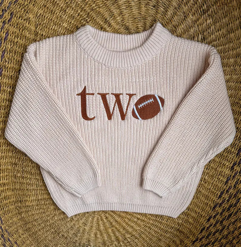 Custom Football TWO Sweater - Kids Second Birthday Outfit