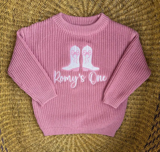 Custom Cowgirl Boots One Sweater - Girls First Birthday Outfit