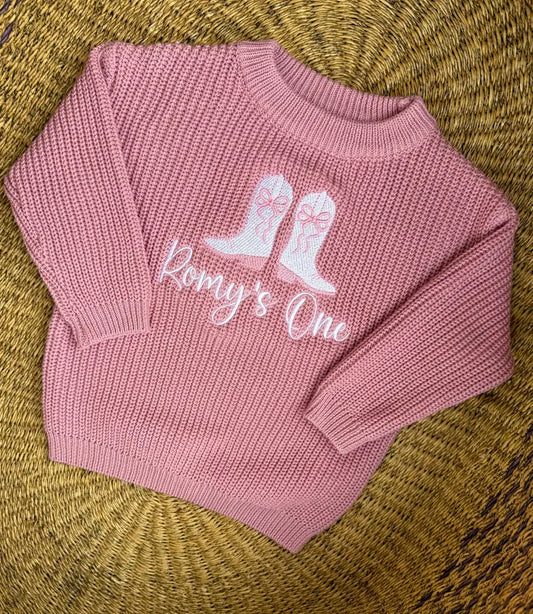 Custom Cowgirl Boots One Sweater - Girls First Birthday Outfit