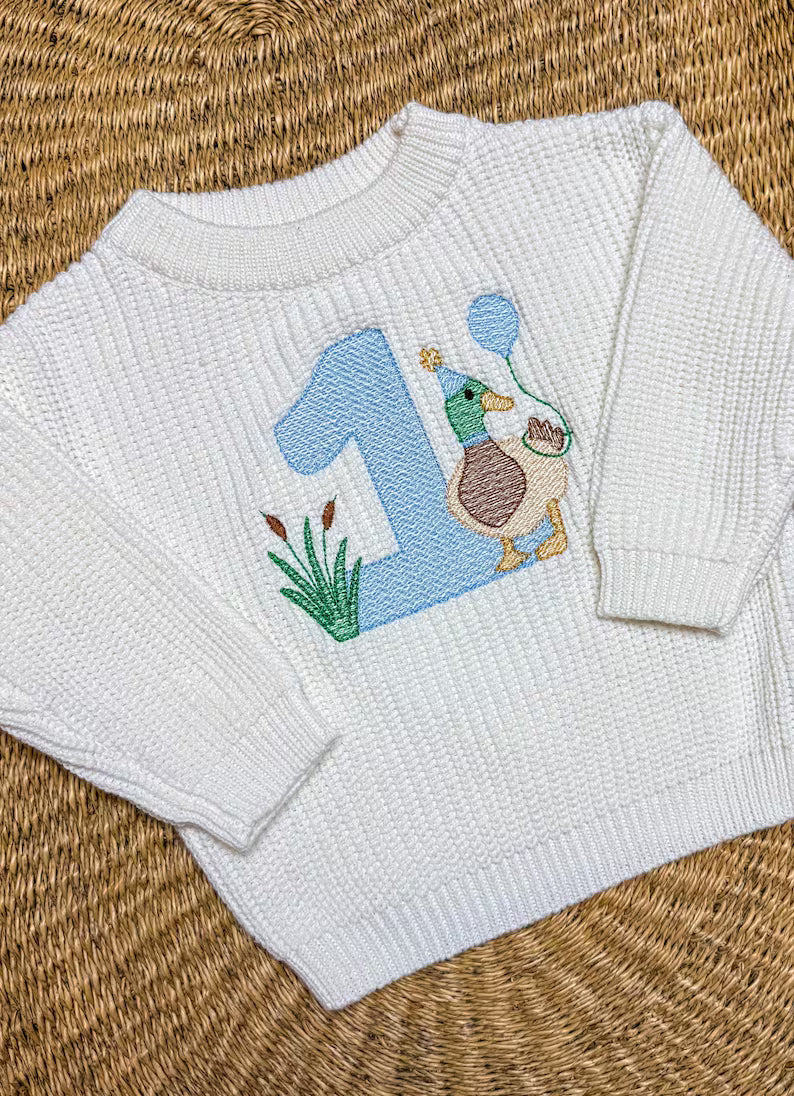 Custom One Lucky Duck Sweater - Kids First Birthday Outfit