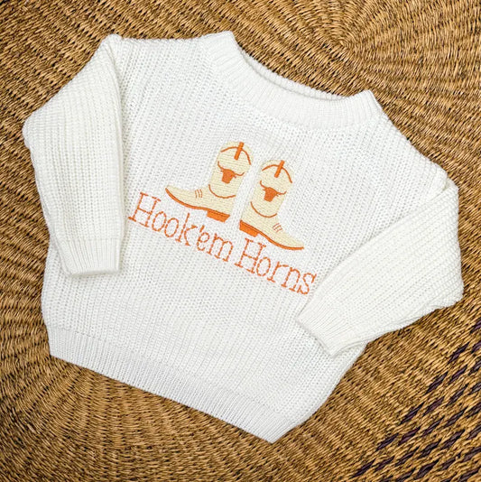 Custom Texas Hook'em Horns Sweater - Kids Game Day Outfit