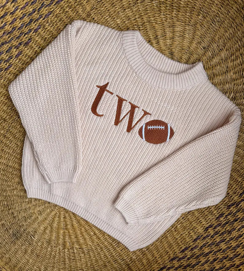 Custom Football TWO Sweater - Kids Second Birthday Outfit