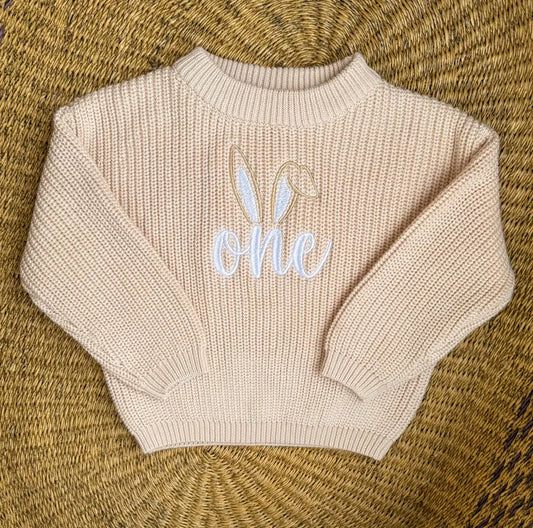 Custom Bunny Ears One Sweater - Kids First Birthday Outfit
