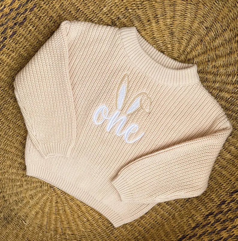 Custom Bunny Ears One Sweater - Kids First Birthday Outfit
