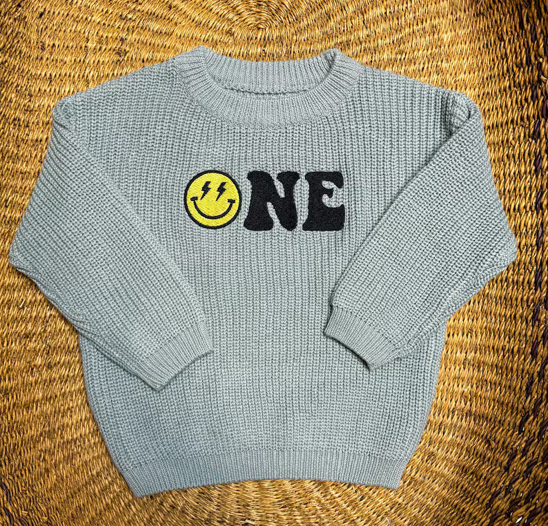 Custom Happy Face ONE Sweater – Kids First Birthday Outfit