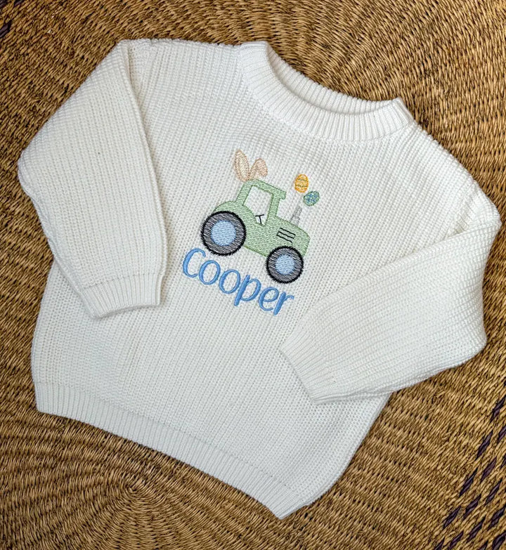 Easter Tractor Sweater - Kids Personalized Easter Outfit
