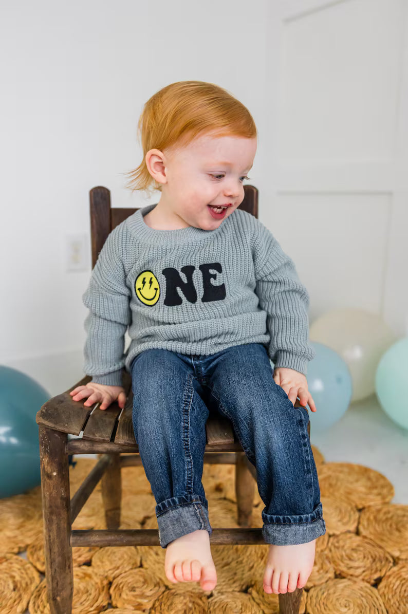 Custom Happy Face ONE Sweater – Kids First Birthday Outfit