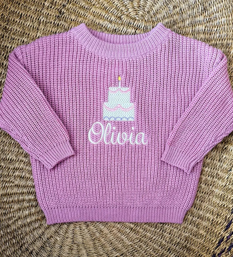 Custom Birthday Cake Sweater - Girls Personalized Outfit