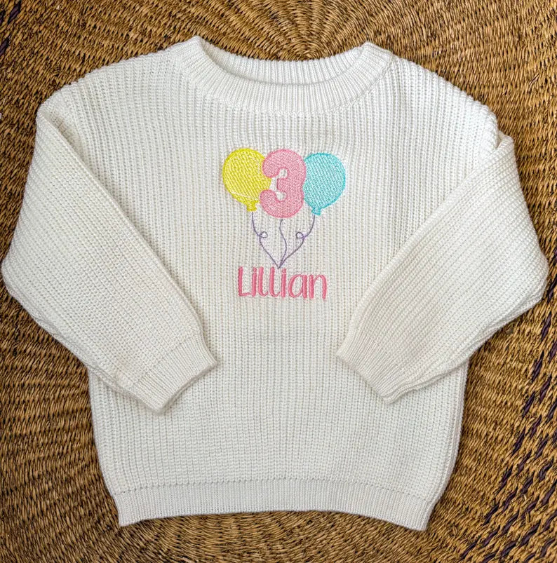 Third Birthday Balloon Sweater - Kids Personalized Birthday Outfit