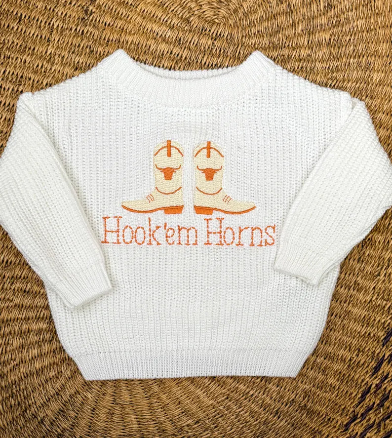 Custom Texas Hook'em Horns Sweater - Kids Game Day Outfit