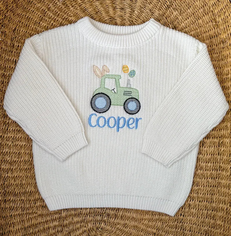 Custom Easter Tractor Sweater - Kids Personalized Easter Outfit