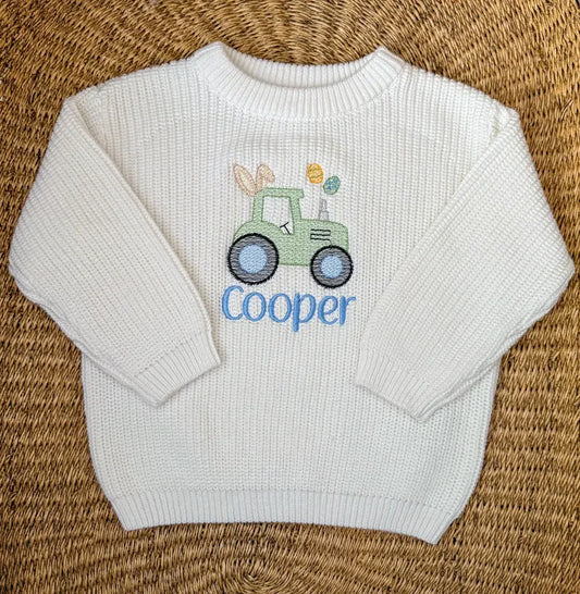 Custom Easter Tractor Sweater - Kids Personalized Easter Outfit