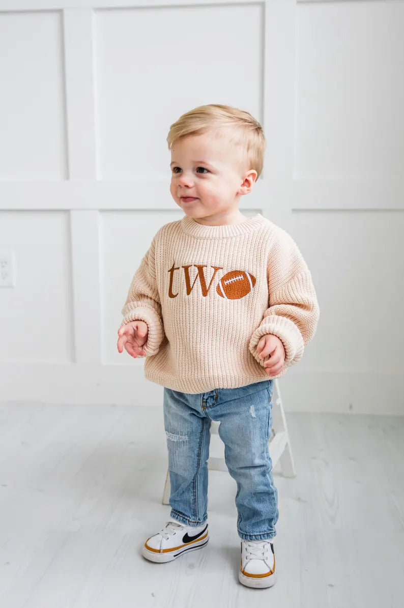 Custom Football TWO Sweater - Kids Second Birthday Outfit