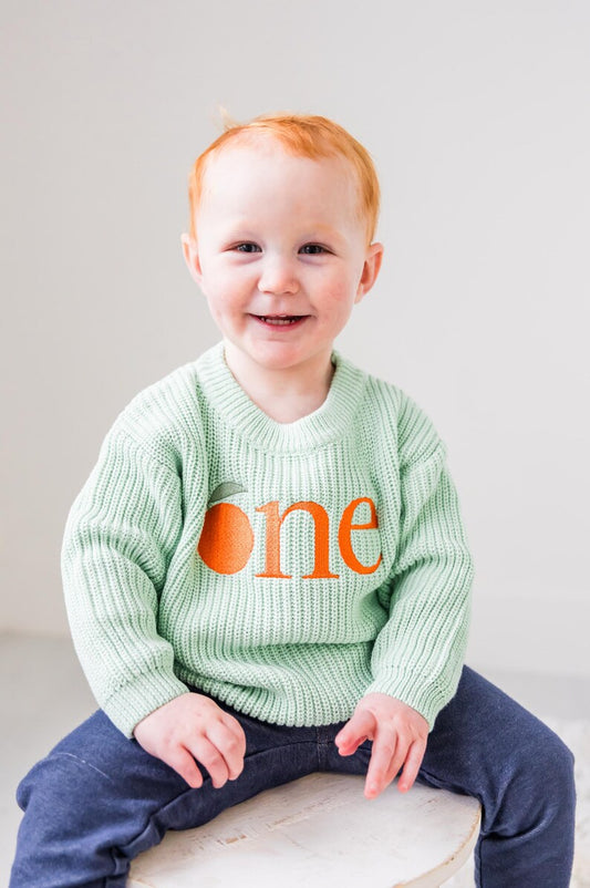Custom Orange ONE Sweater - Kids First Birthday Outift