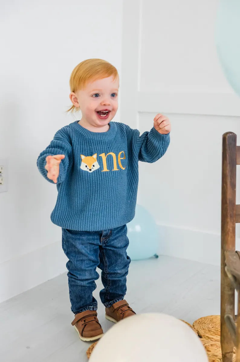 Custom Fox ONE Sweater - First Birthday Outfit