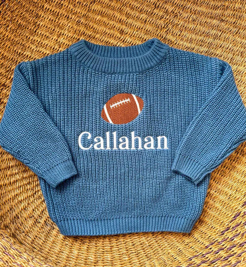 Custom Football + Name Sweater - Kids Personalized Outfit