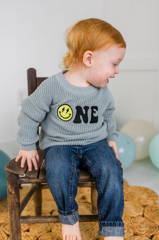 Custom Happy Face ONE Sweater – Kids First Birthday Outfit