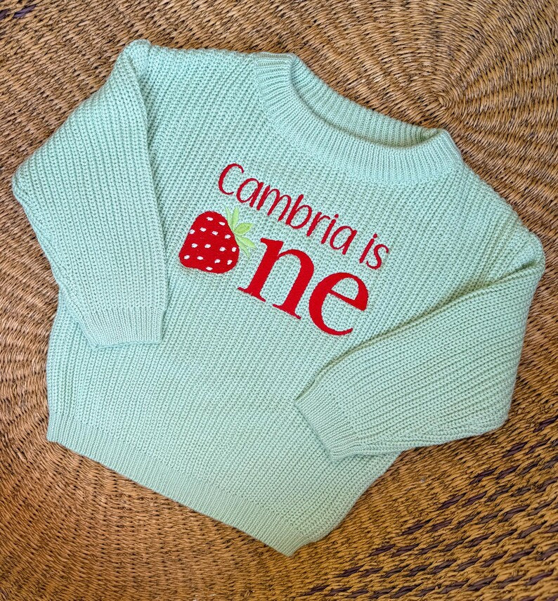 Custom Strawberry ONE Personalized Sweater - Kids First Birthday Outfit