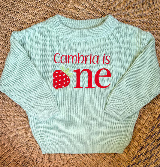 Custom Strawberry ONE Personalized Sweater - Kids First Birthday Outfit