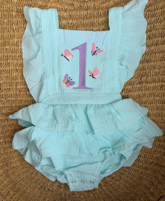 Custom Butterfly One Romper - Girls First Birthday Outfit
