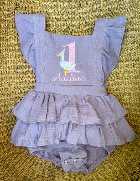 Custom Goose First Birthday Romper - Girls First Birthday Outfit