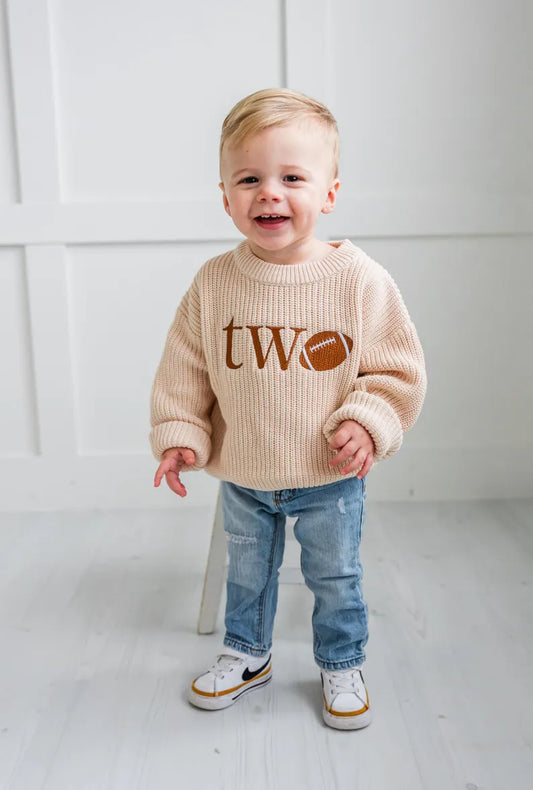 Custom Football TWO Sweater - Kids Second Birthday Outfit