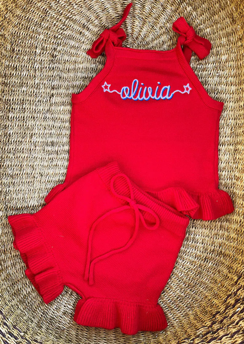 Custom Patriotic Knit Set - Girls Fourth of July Outfit