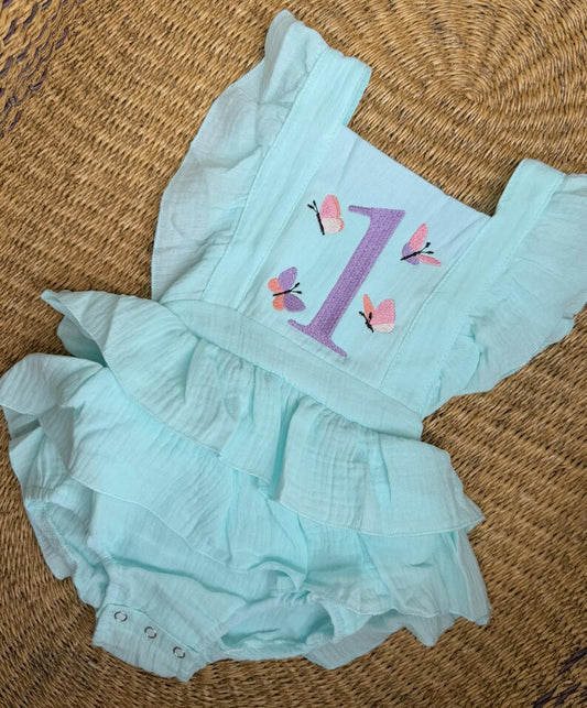 Custom Butterfly One Romper - Girls First Birthday Outfit