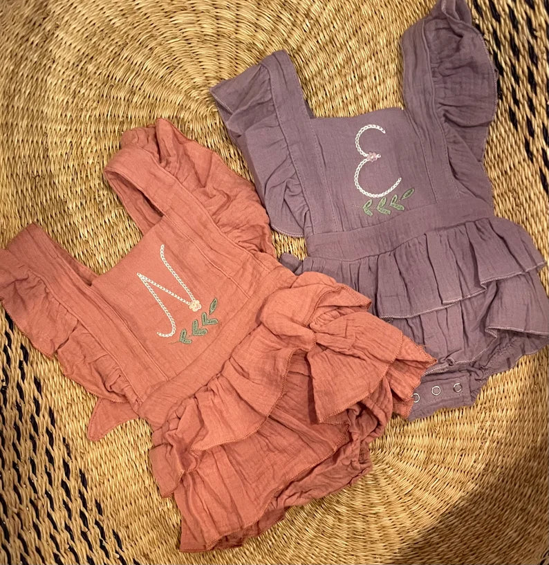 Custom Monogram + Vine Romper - Girls Personalized Outfit