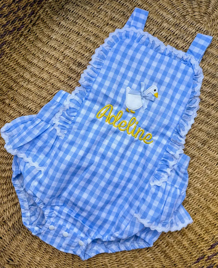 Goose + Name Gingham Romper - Girls Personalized Outfit